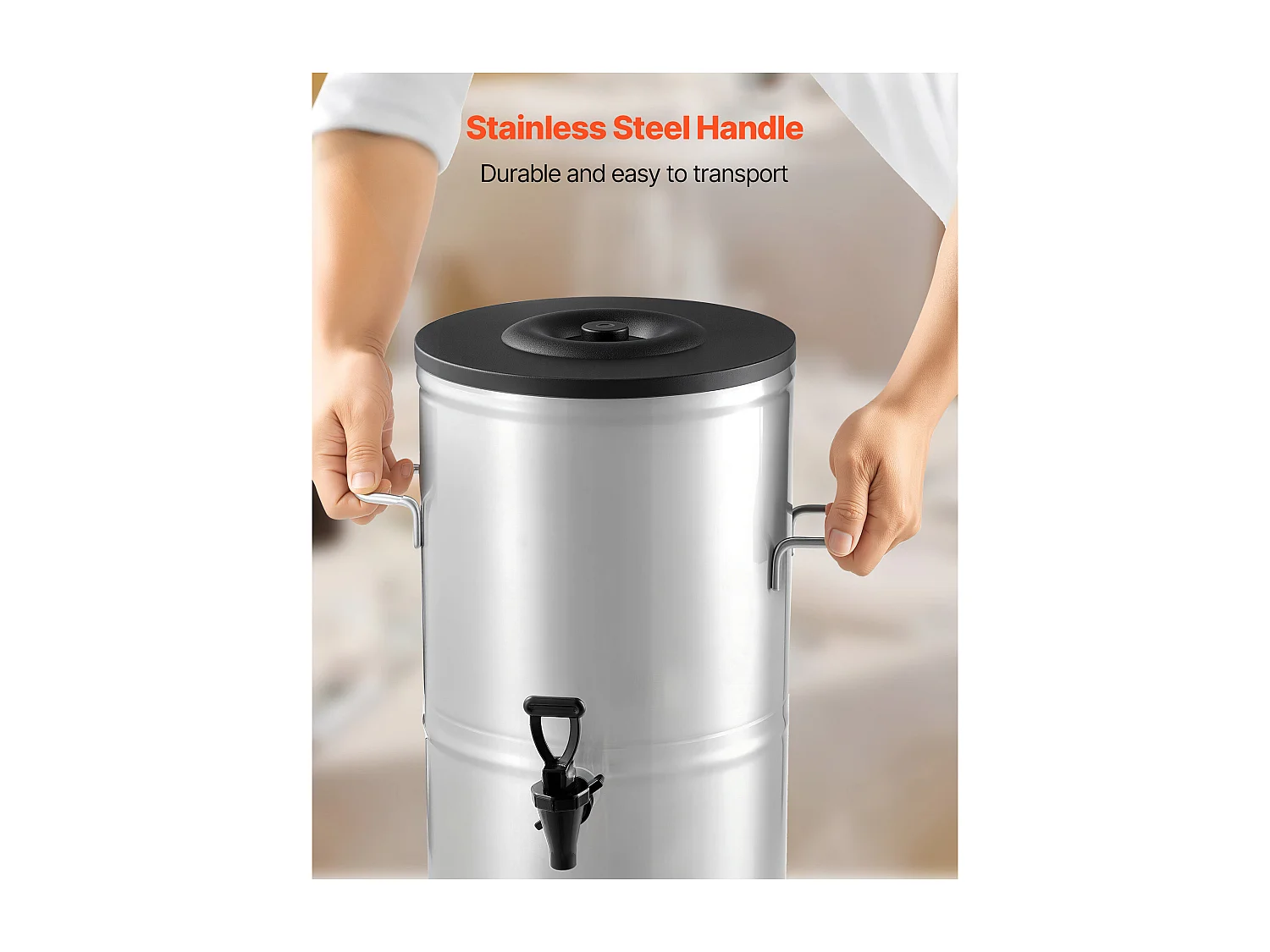 Distributeur de Boissons SucceBuy de 15 L, Fontaine à Eau Chaude et Froide Non Électrique avec Robinet et Poignée, Conteneur en Acier Inoxydable