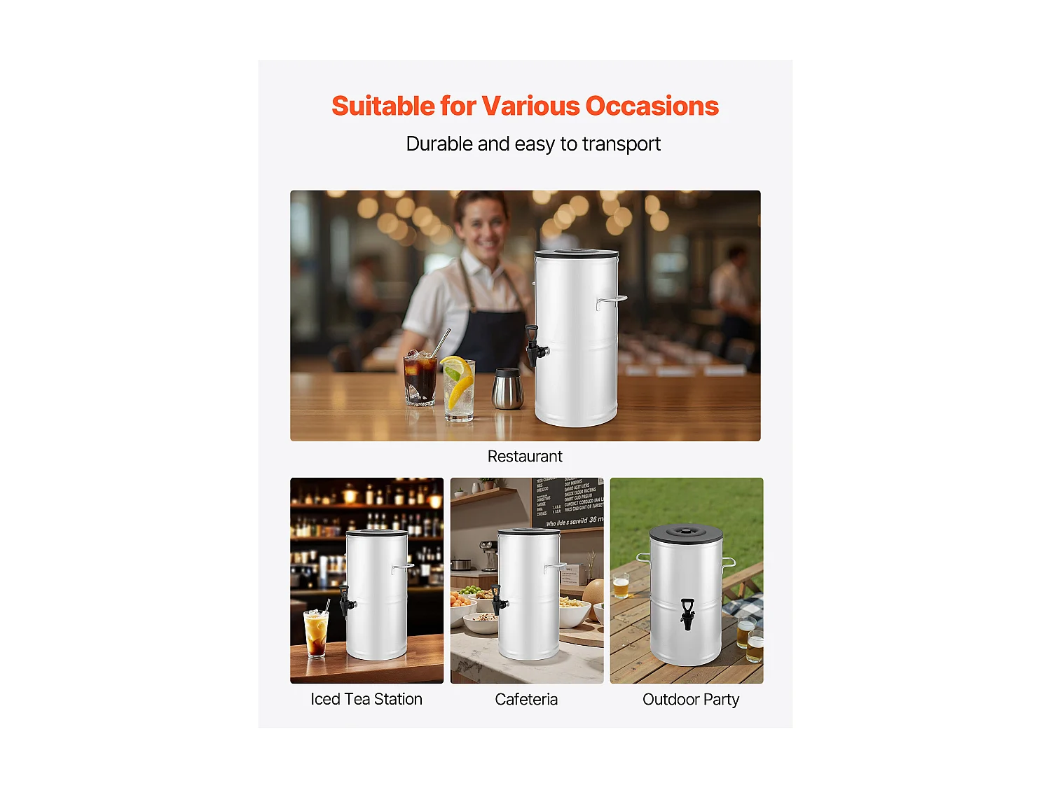 Distributeur de Boissons SucceBuy de 15 L, Fontaine à Eau Chaude et Froide Non Électrique avec Robinet et Poignée, Conteneur en Acier Inoxydable