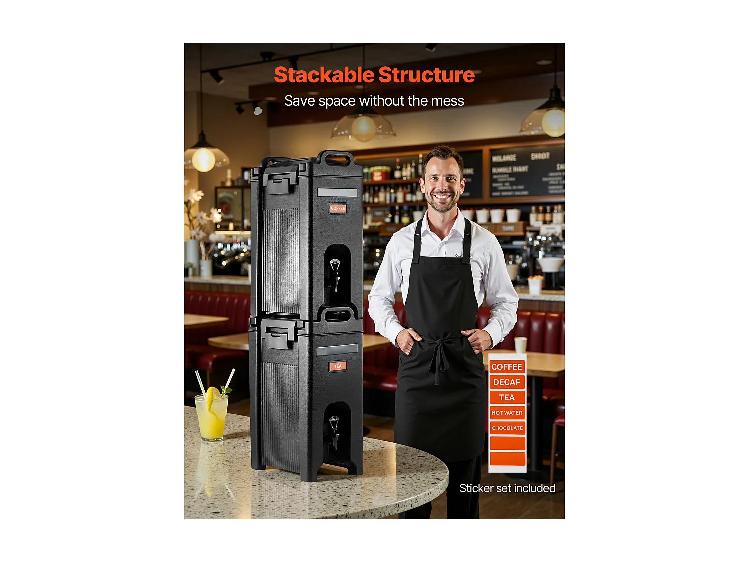 Isolierter Getränkespender SucceBuy 2x19 L, Nicht-Elektrischer Warm- und Kaltwasserbrunnen mit Hahn und Griff, Isolierbehälter