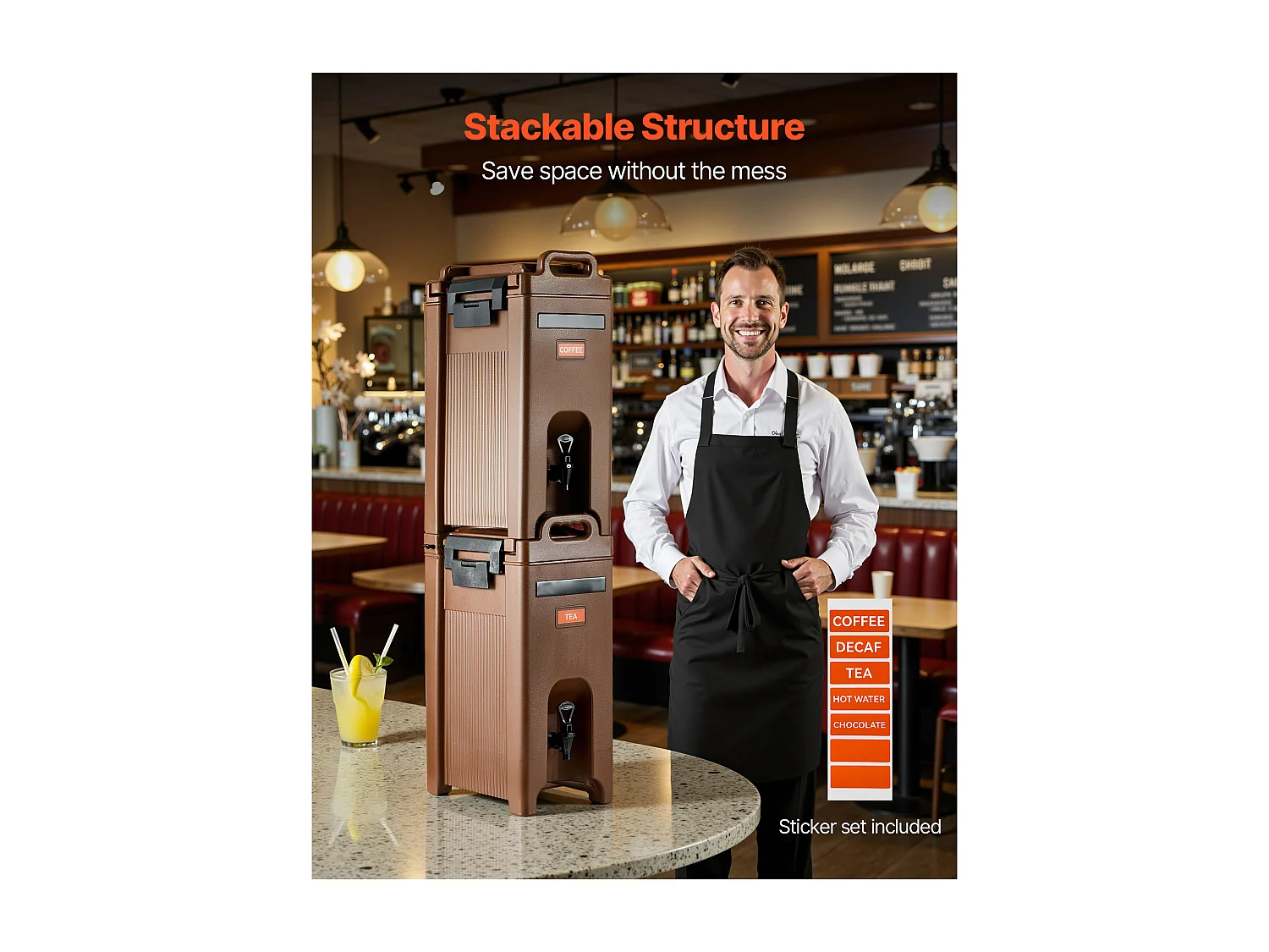 Distributeur de Boissons SucceBuy Isotherme 19 L, Fontaine à Eau Chaude et Froide Non Électrique avec Robinet et Poignée, Conteneur Isotherme