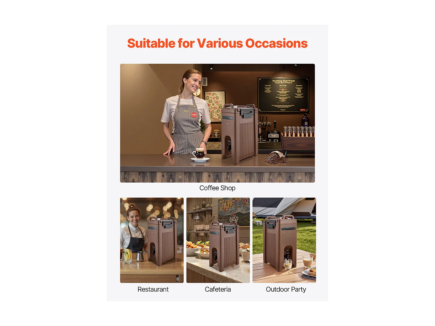 Distributeur de Boissons SucceBuy Isotherme 19 L, Fontaine à Eau Chaude et Froide Non Électrique avec Robinet et Poignée, Conteneur Isotherme