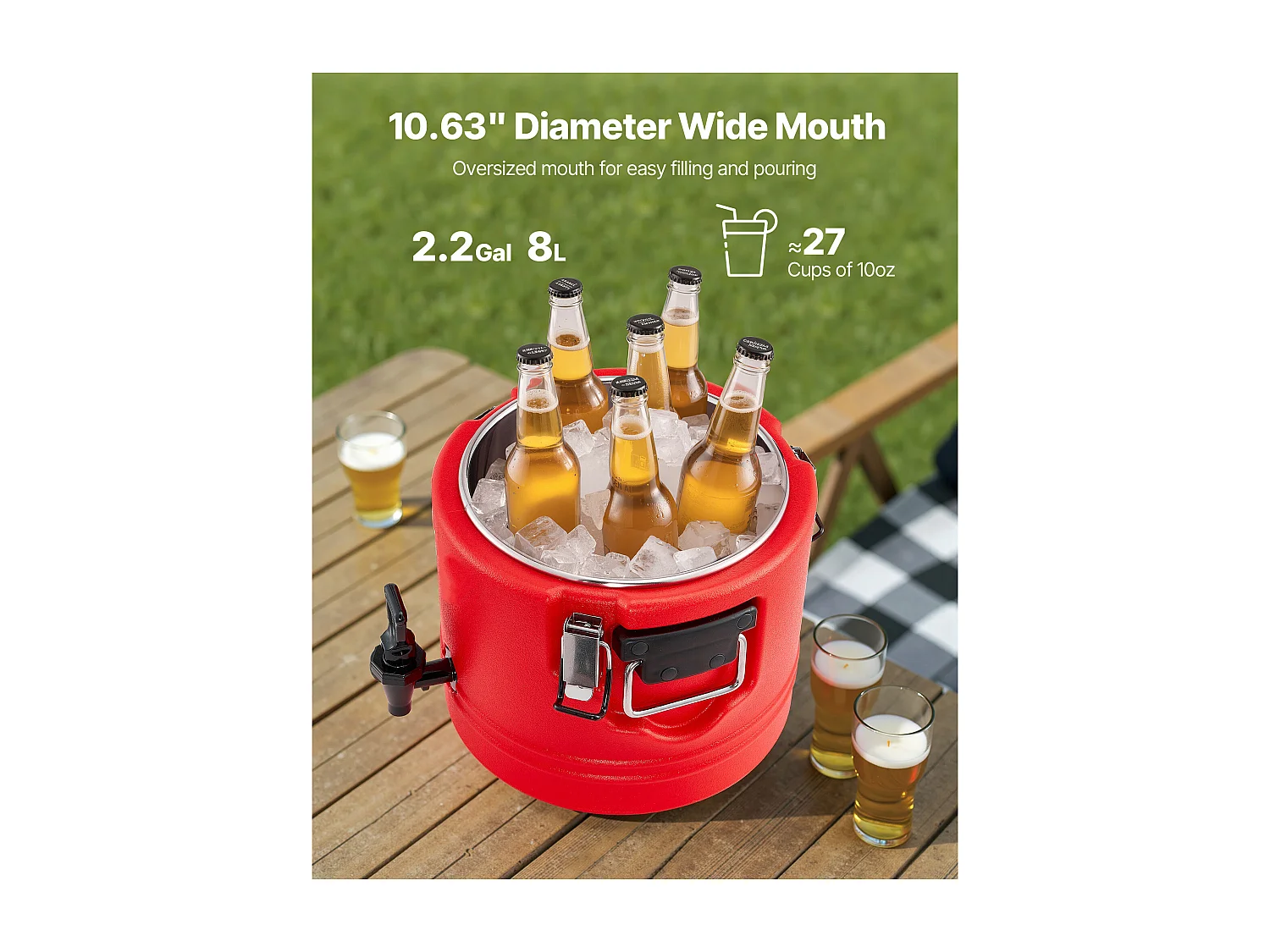 Distributeur de Boissons SucceBuy Isotherme 8 L, Fontaine à Eau Chaude et Froide Non Électrique avec Robinet, Conteneur Isotherme de Qualité Alimentaire