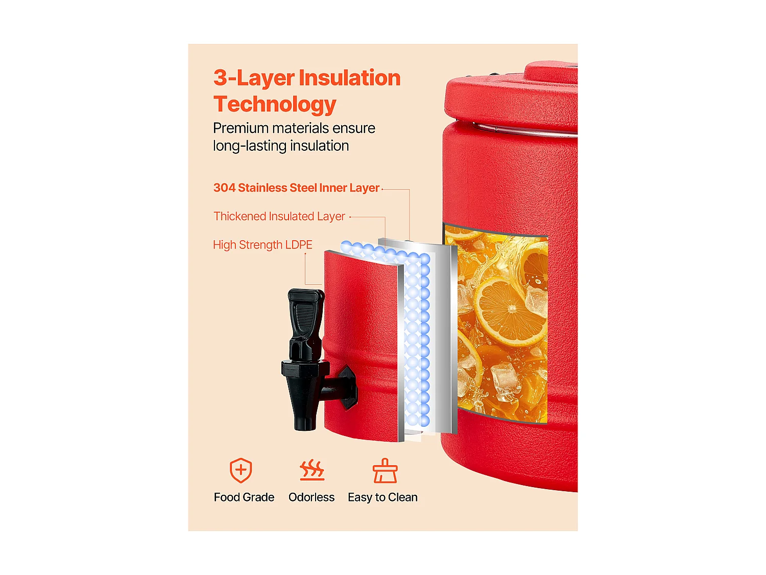 Distributeur de Boissons SucceBuy Isotherme 8 L, Fontaine à Eau Chaude et Froide Non Électrique avec Robinet, Conteneur Isotherme de Qualité Alimentaire