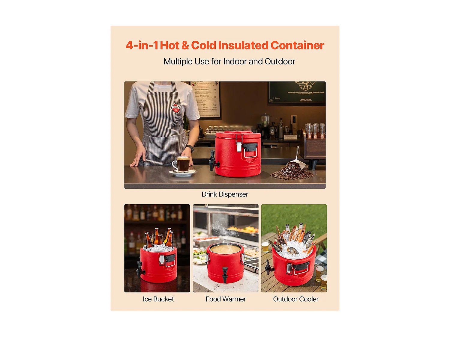 Distributeur de Boissons SucceBuy Isotherme 8 L, Fontaine à Eau Chaude et Froide Non Électrique avec Robinet, Conteneur Isotherme de Qualité Alimentaire