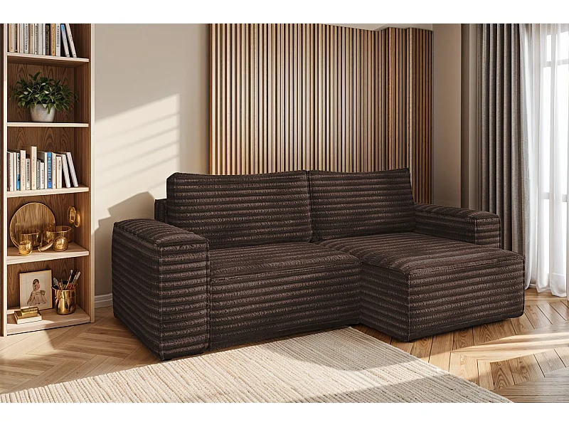 L-förmiges Bohoo-Ecksofa mit Schlaffunktion, Stoff Velo, Braun, Rechts