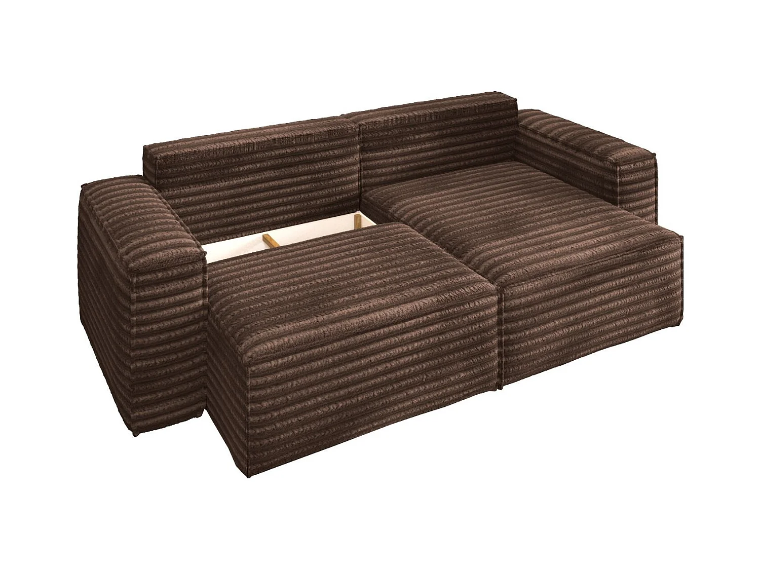 L-förmiges Bohoo-Ecksofa mit Schlaffunktion, Stoff Velo, Braun, Rechts