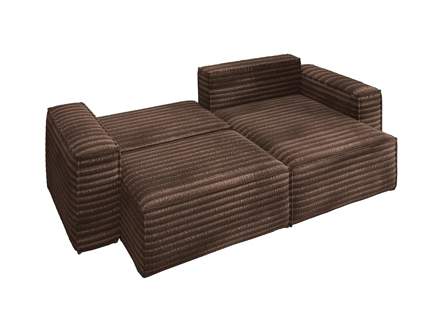 L-förmiges Bohoo-Ecksofa mit Schlaffunktion, Stoff Velo, Braun, Rechts