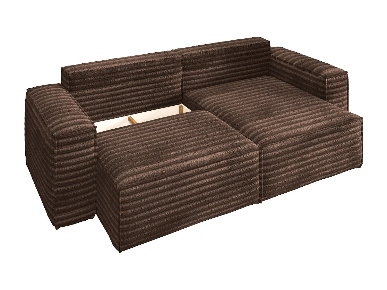 L-förmiges Bohoo-Ecksofa mit Schlaffunktion, Stoff Velo, Braun, Rechts