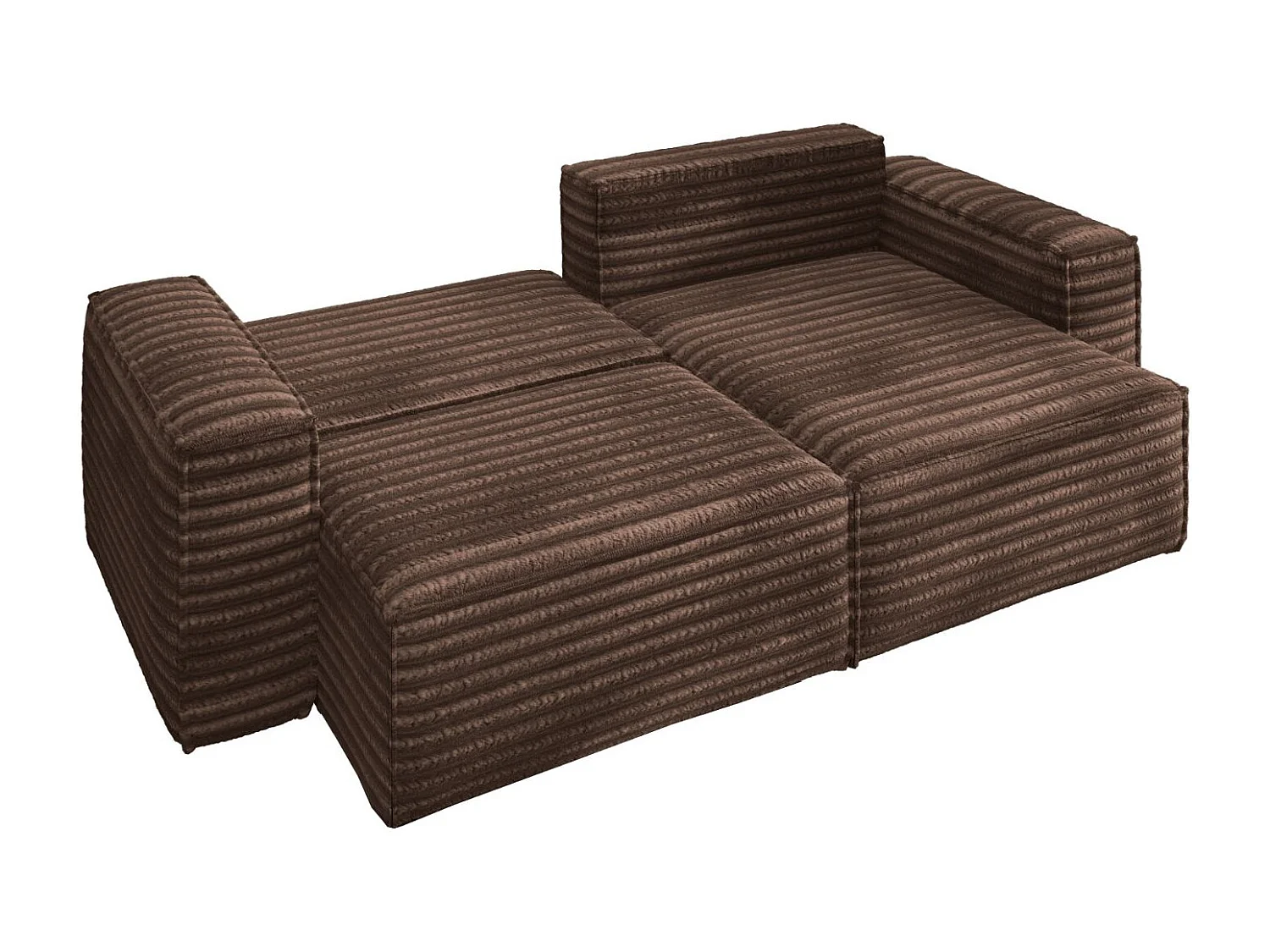 L-förmiges Bohoo-Ecksofa mit Schlaffunktion, Stoff Velo, Braun, Rechts