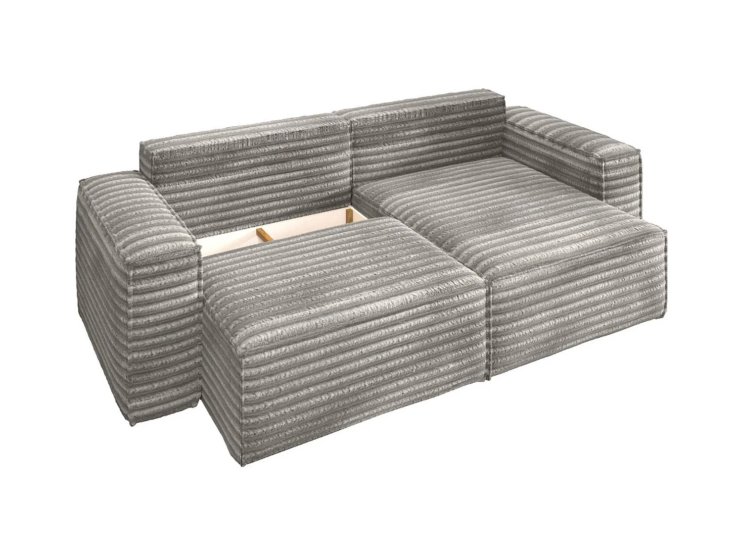L-förmiges Bohoo-Ecksofa mit Schlaffunktion, Stoff Velo, Grau, Rechts