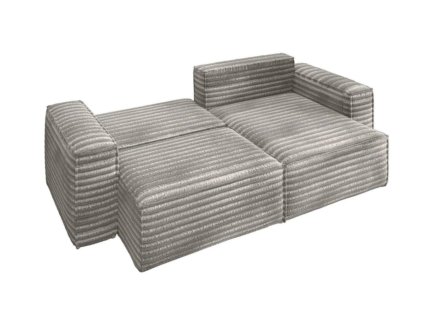 L-förmiges Bohoo-Ecksofa mit Schlaffunktion, Stoff Velo, Grau, Rechts