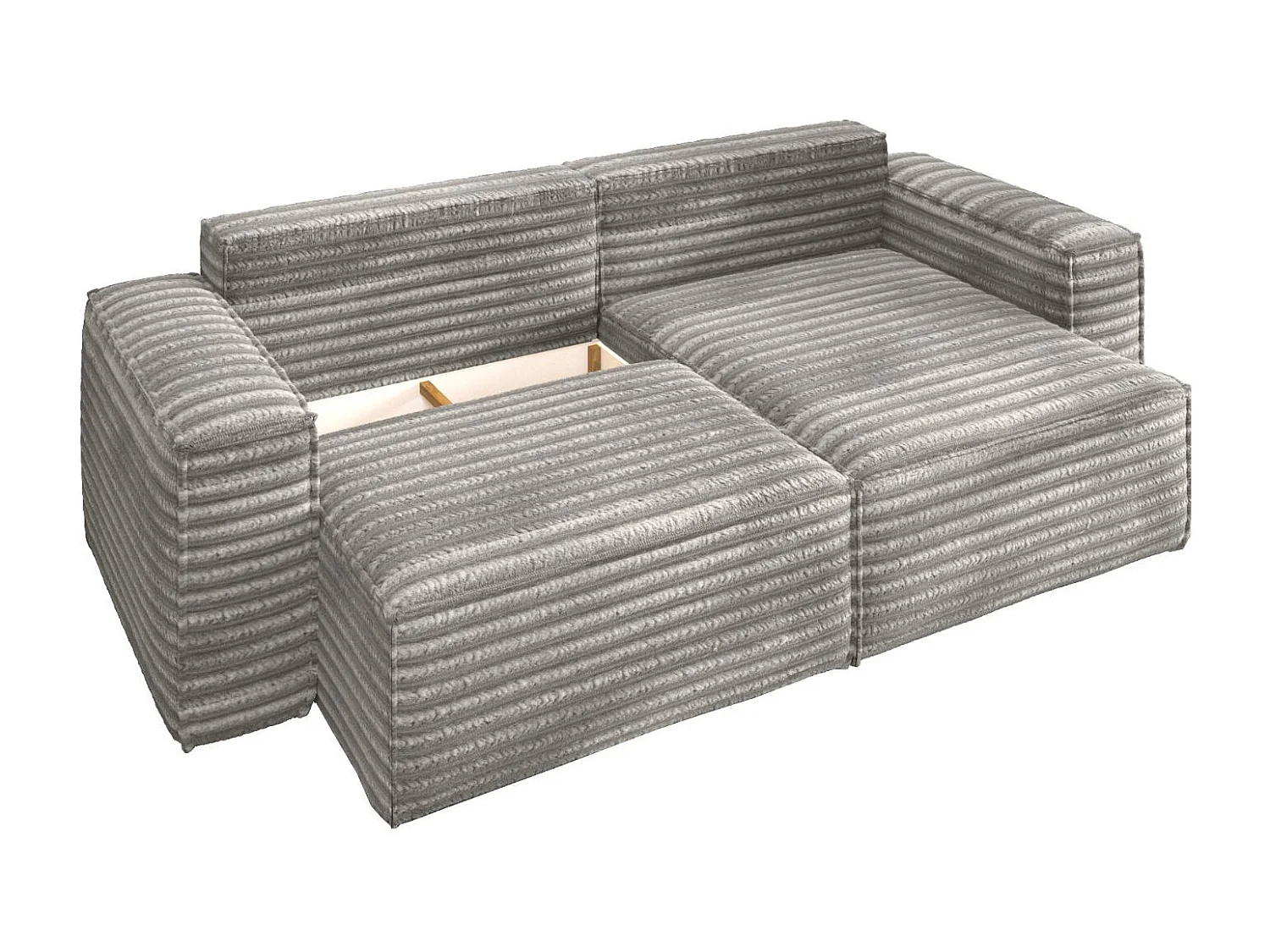 L-förmiges Bohoo-Ecksofa mit Schlaffunktion, Stoff Velo, Grau, Rechts