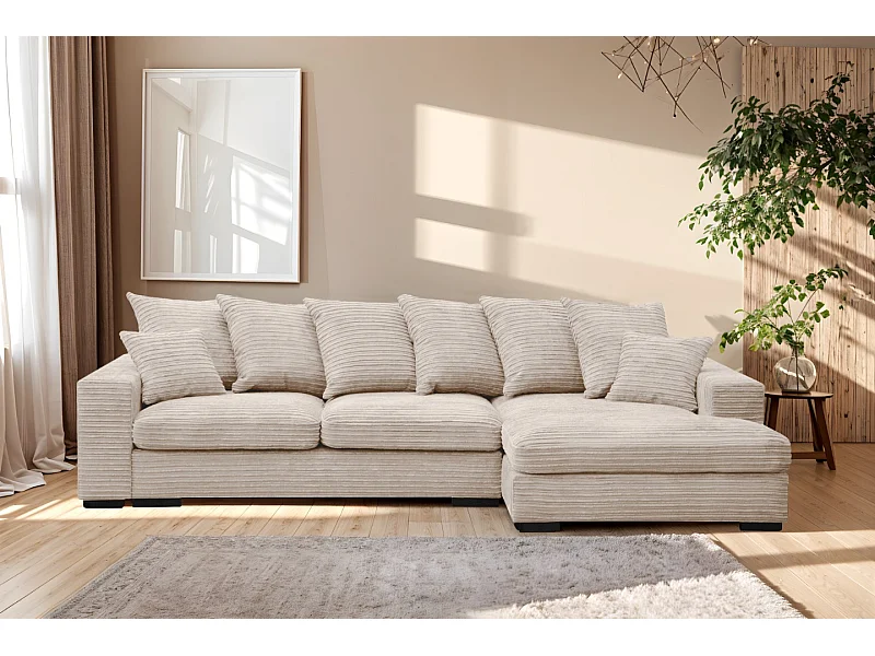 Ecksofa mit schlaffunktion und bettkasten, Sofa L-form, Couch L-form Gabon stoff Zoom Creme Rechts