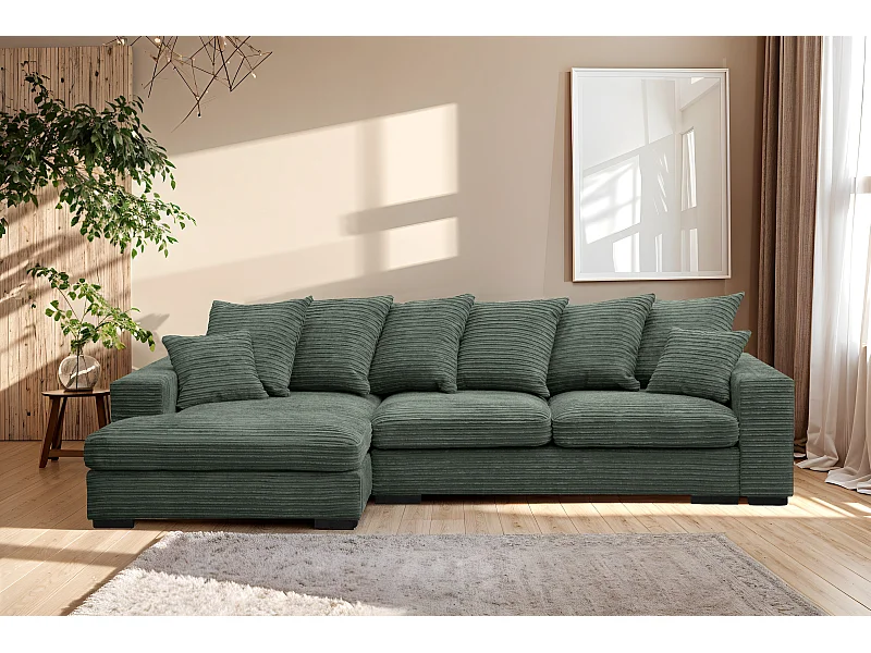 Ecksofa mit schlaffunktion und bettkasten, Sofa L-form, Couch L-form Gabon stoff Zoom Grün Links