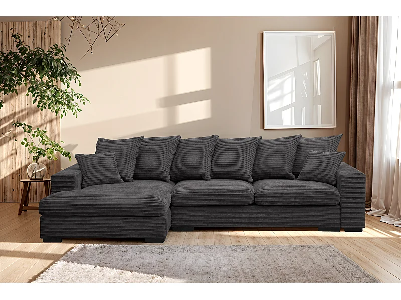 Ecksofa mit schlaffunktion und bettkasten, Sofa L-form, Couch L-form Gabon stoff Zoom Graphit Links