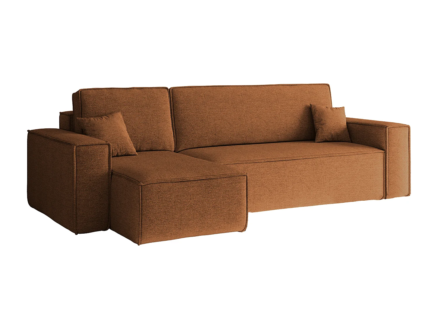 Hoekbank, L-vorm met slaapfunctie en bedkast, stof Neve, koper, links