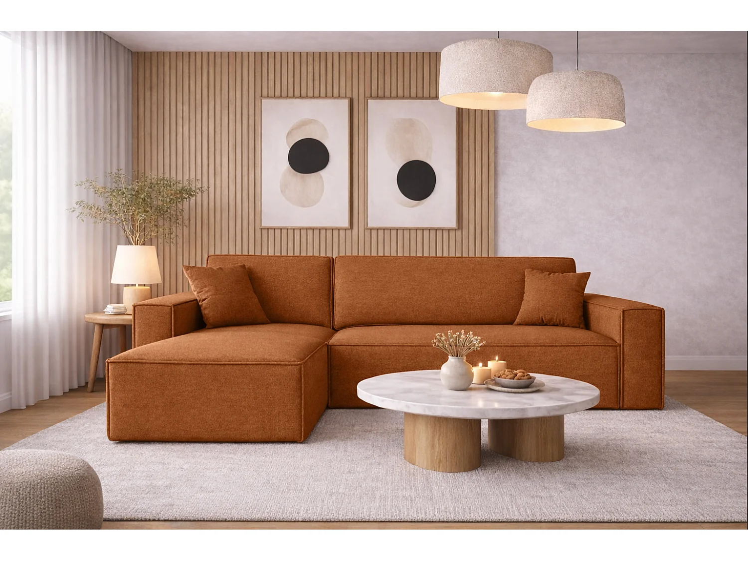 Narożnik BEST L z funkcją spania i pojemnikiem, tkanina Neve, Miedziany, Lewy