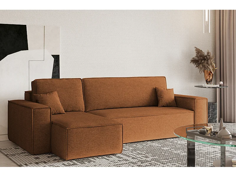 Divano angolare, Best L-shape con funzione letto e contenitore, tessuto Neve, rame, sinistra