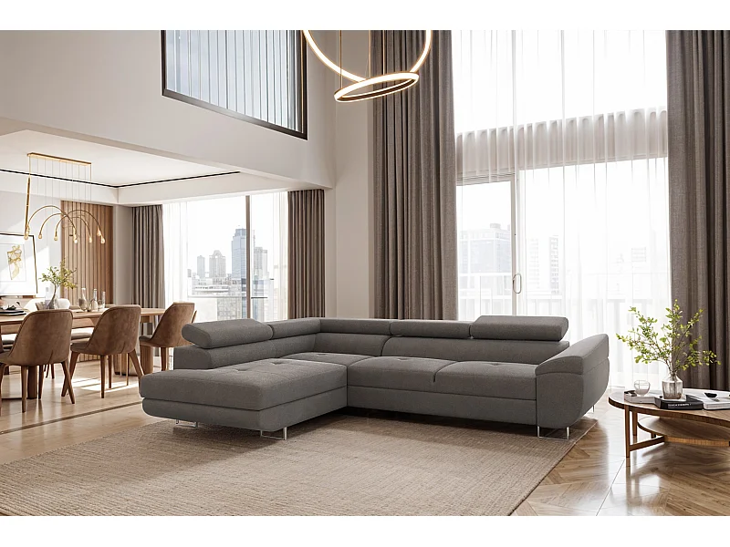 Ecksofa FALIO L-Form mit Schlaffunktion, Stoff Noel, Grau, Links