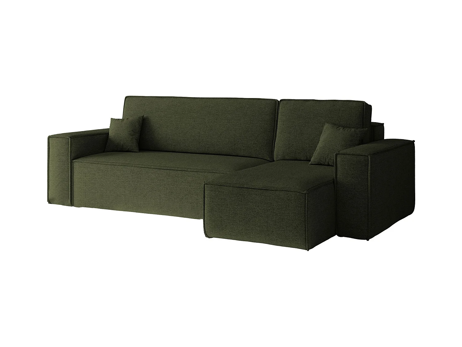 Canapé d'angle Best en L avec fonction couchage et coffre de lit, tissu Neve, olive, droit