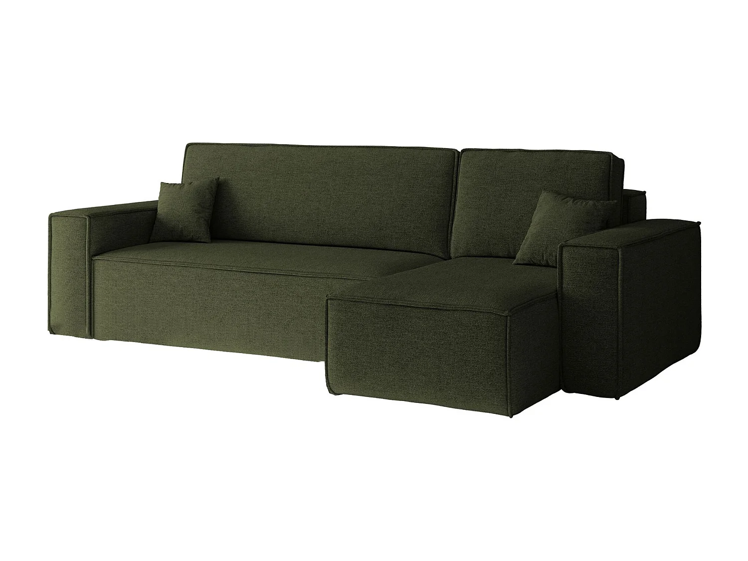 Canapé d'angle Best en L avec fonction couchage et coffre de lit, tissu Neve, olive, droit