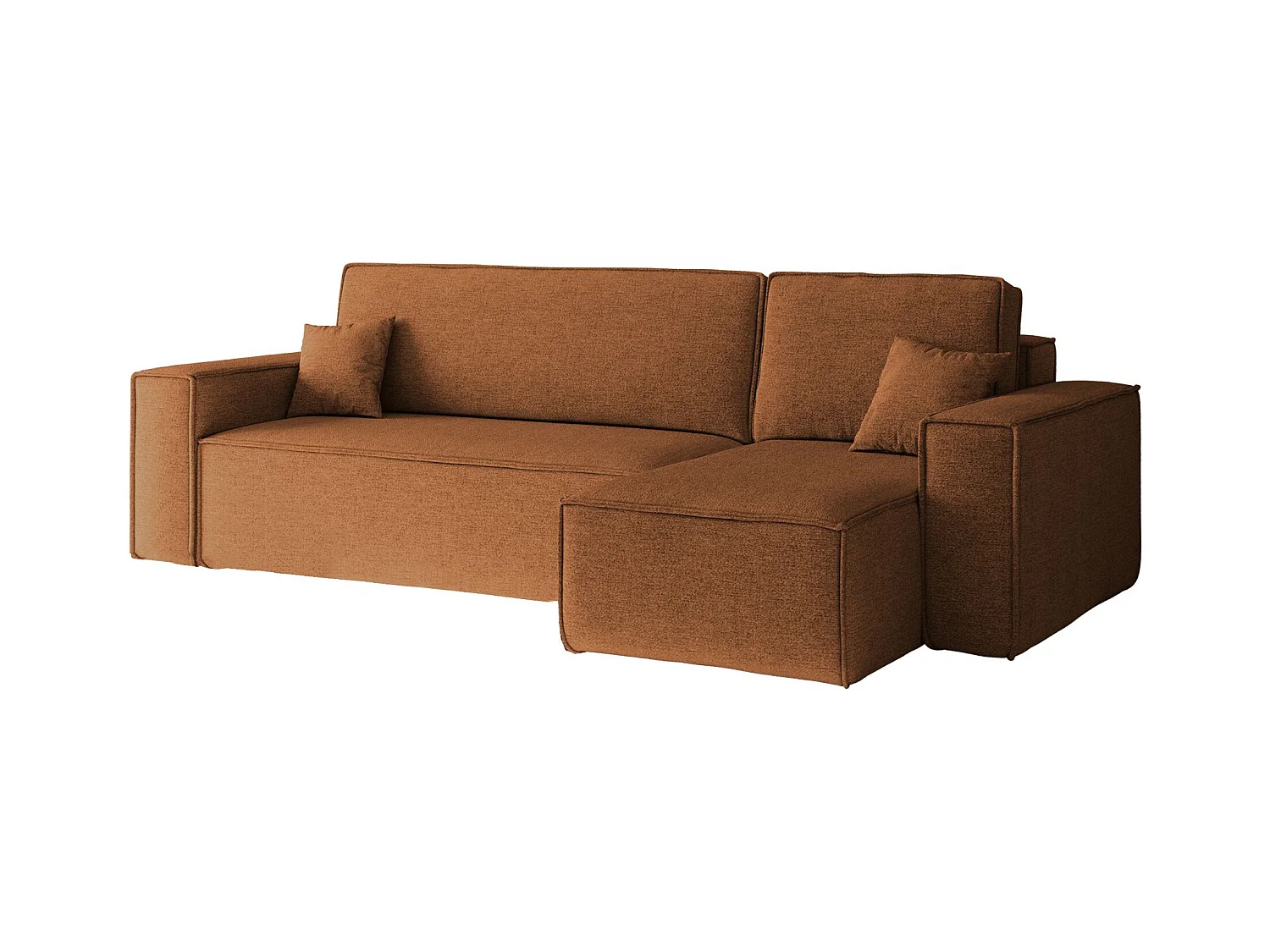 Canapé d'angle Best en L avec fonction couchage et coffre de lit, tissu Neve, cuivre, droit
