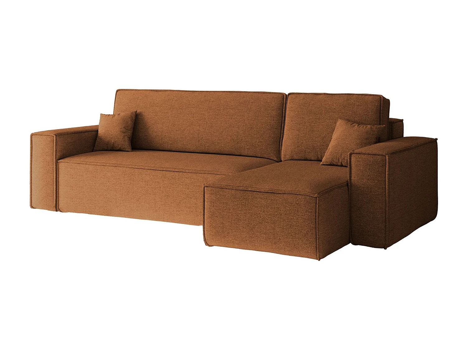 Hoekbank, L-vorm met slaapfunctie en bedkast, stof Neve, koper, rechts