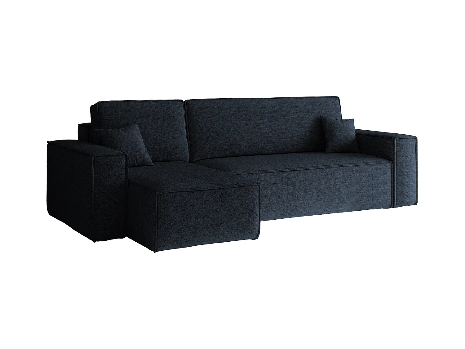 Canapé d'angle Best en L avec fonction couchage et coffre de lit, tissu Neve, bleu foncé, gauche