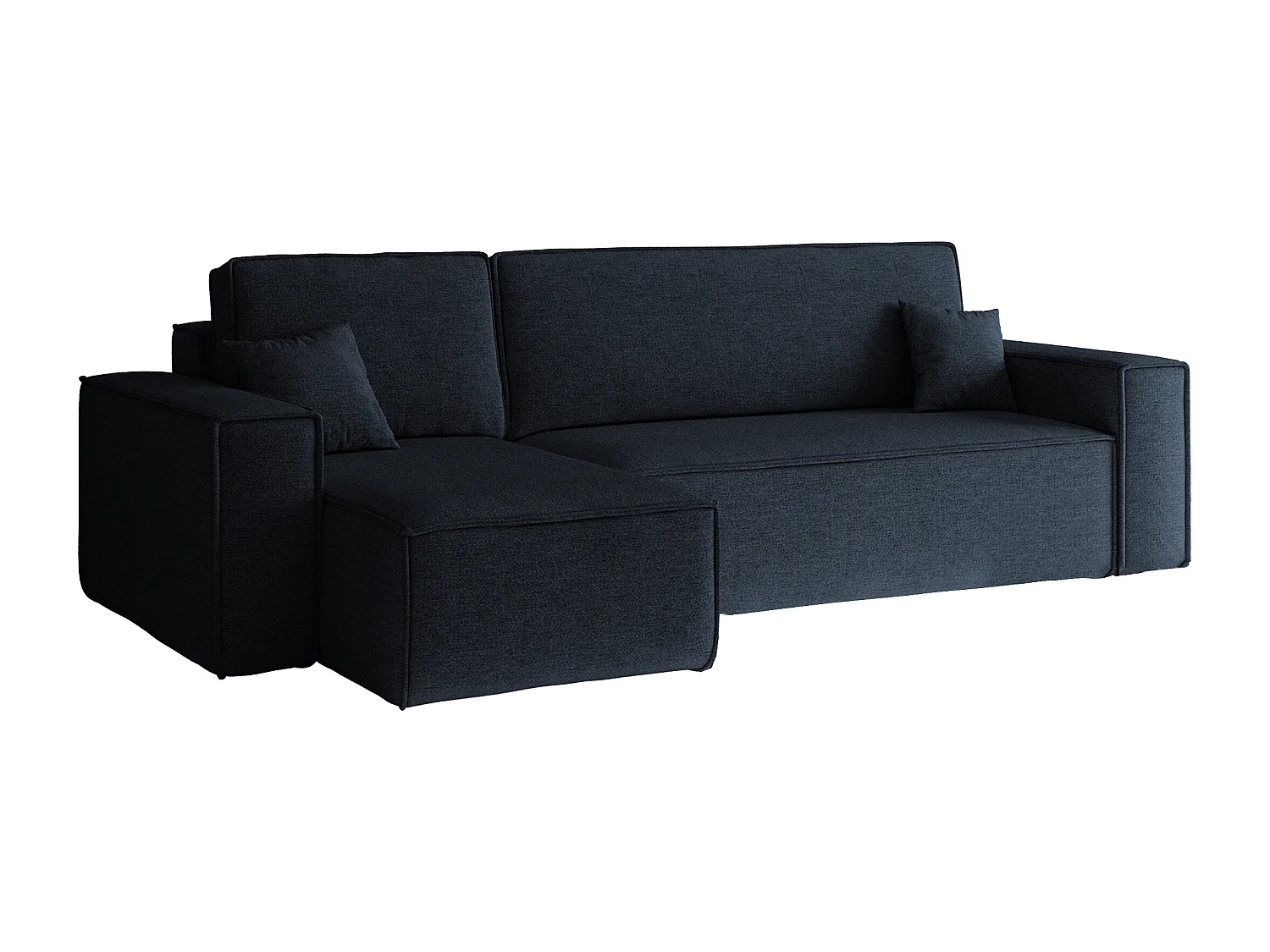 Canapé d'angle Best en L avec fonction couchage et coffre de lit, tissu Neve, bleu foncé, gauche