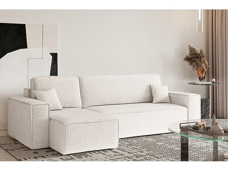 Hoekbank, L-vorm met slaapfunctie en bedkast, stof Neve, ecru, links