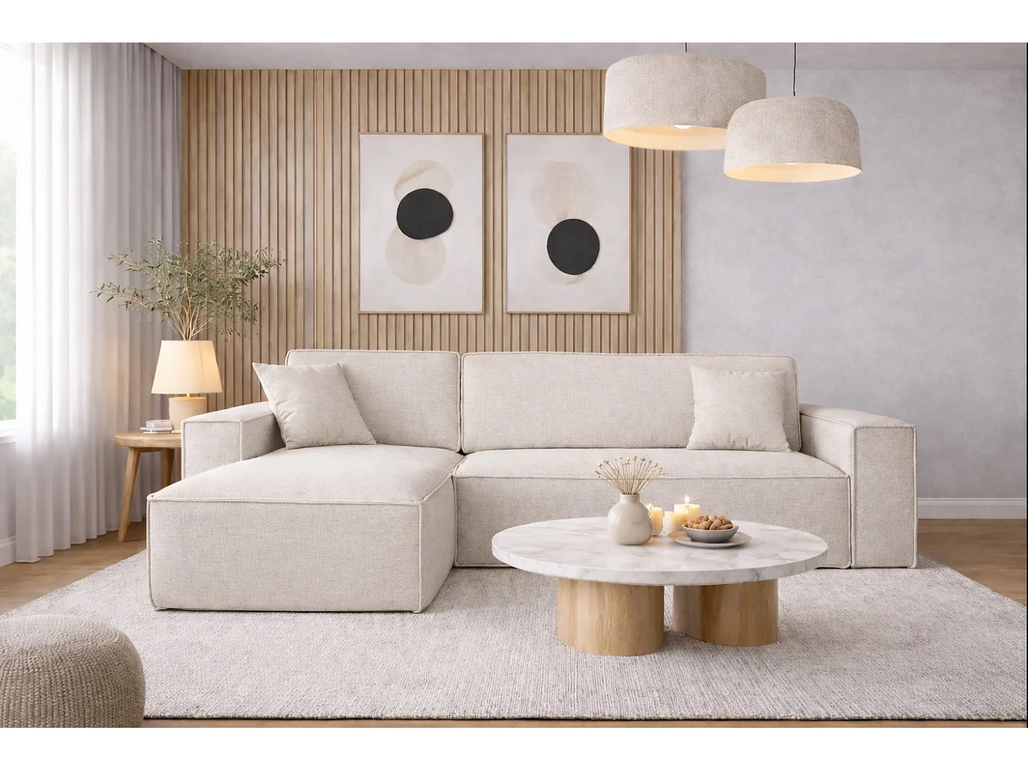 Narożnik BEST L z funkcją spania i pojemnikiem, tkanina Neve, Ecru, Lewy