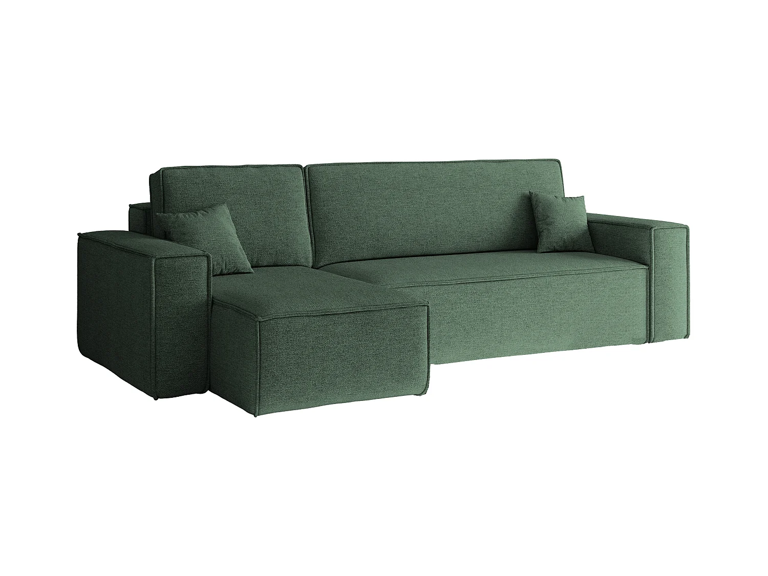 Canapé d'angle Best en L avec fonction couchage et coffre de lit, tissu Neve, vert, gauche