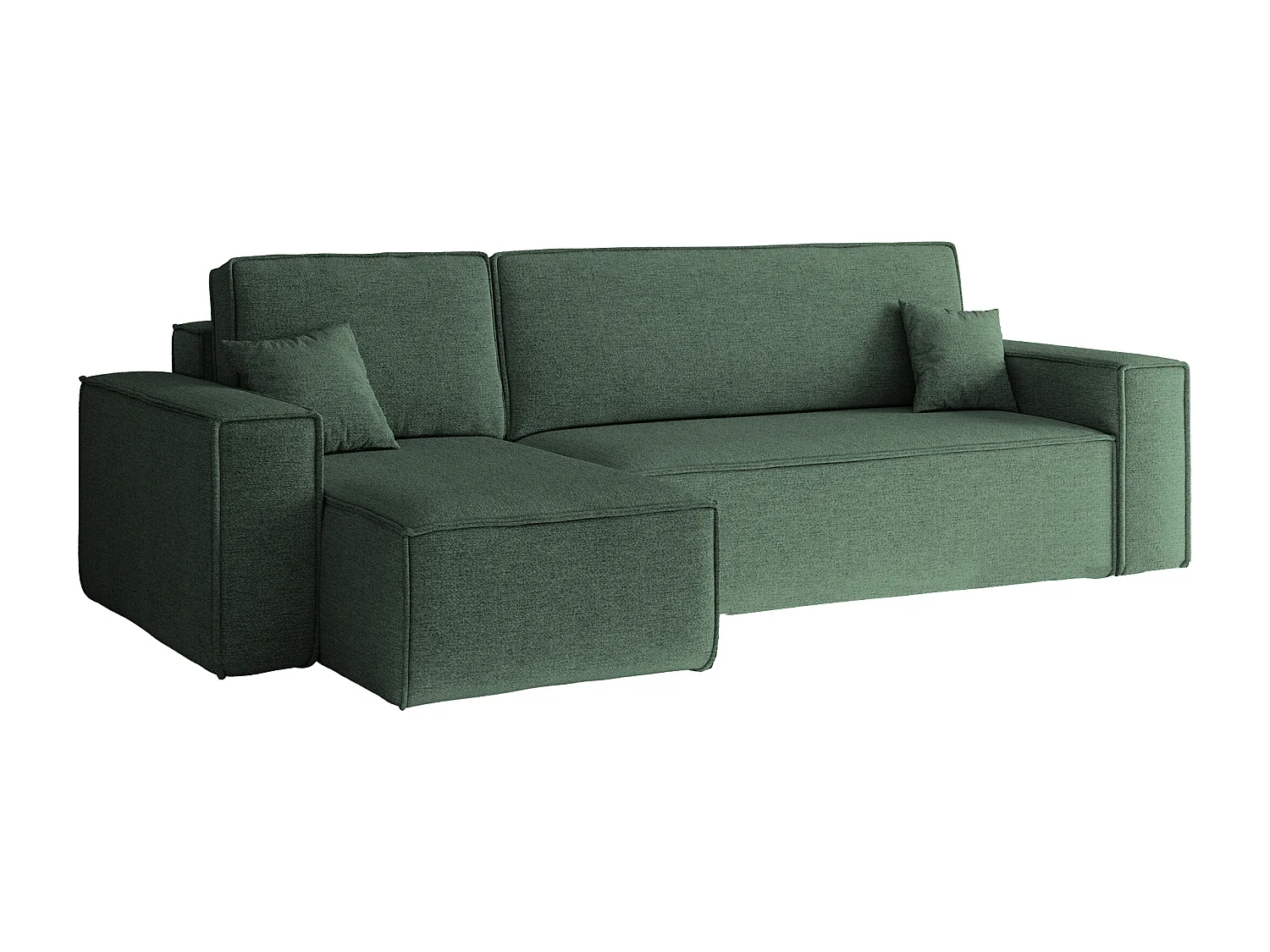 Canapé d'angle Best en L avec fonction couchage et coffre de lit, tissu Neve, vert, gauche