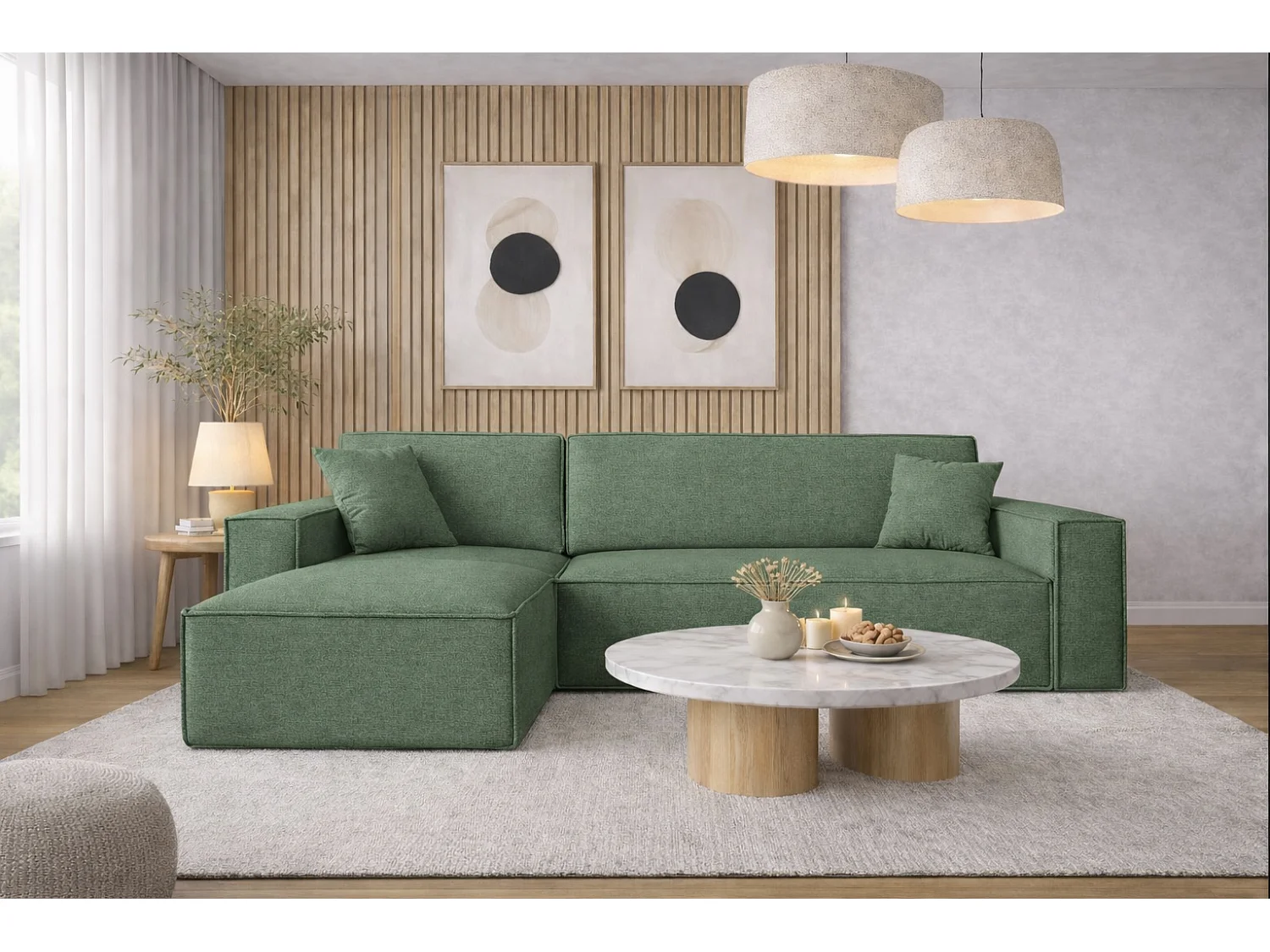 Narożnik BEST L z funkcją spania i pojemnikiem, tkanina Neve, Zielony, Lewy