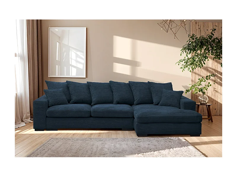 Canapé d'angle avec fonction couchage et coffre de lit, Canapé forme L, Canapé forme L tissu Gabon Zoom Bleu Droite