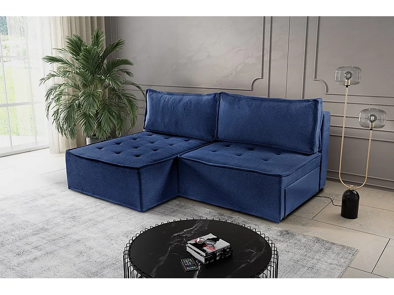 Bohoo Mini canapé d'angle avec fonction couchage, tissu Raven, bleu, gauche