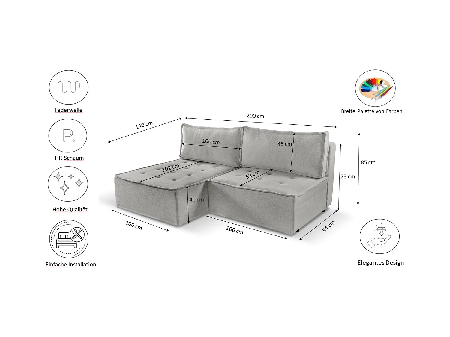 Canapé d'angle Bohoo Mini avec fonction couchage, tissu Raven, beige foncé, gauche