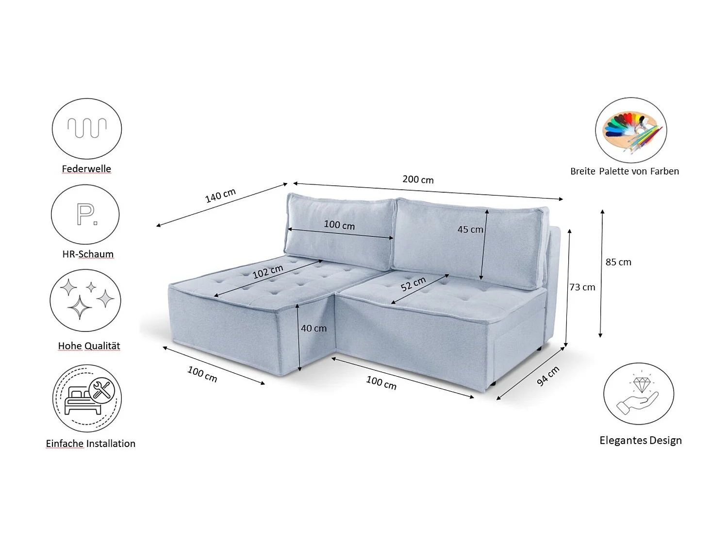 Canapé d'angle Bohoo Mini avec fonction couchage, tissu Raven, gris clair, gauche