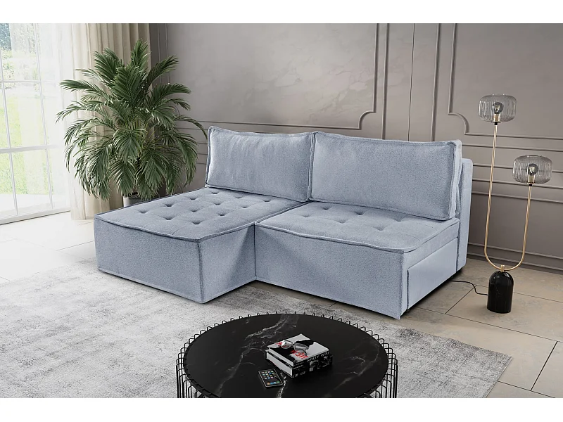 Canapé d'angle Bohoo Mini avec fonction couchage, tissu Raven, gris clair, gauche