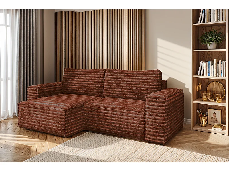 L-förmiges Bohoo-Ecksofa mit Schlaffunktion, Stoff Velo, Kupfer, Links