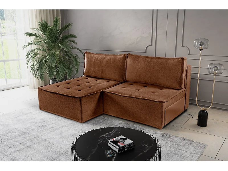 Ecksofa Bohoo Mini mit Schlaffunktion, Stoff Raven, Ziegel, Links