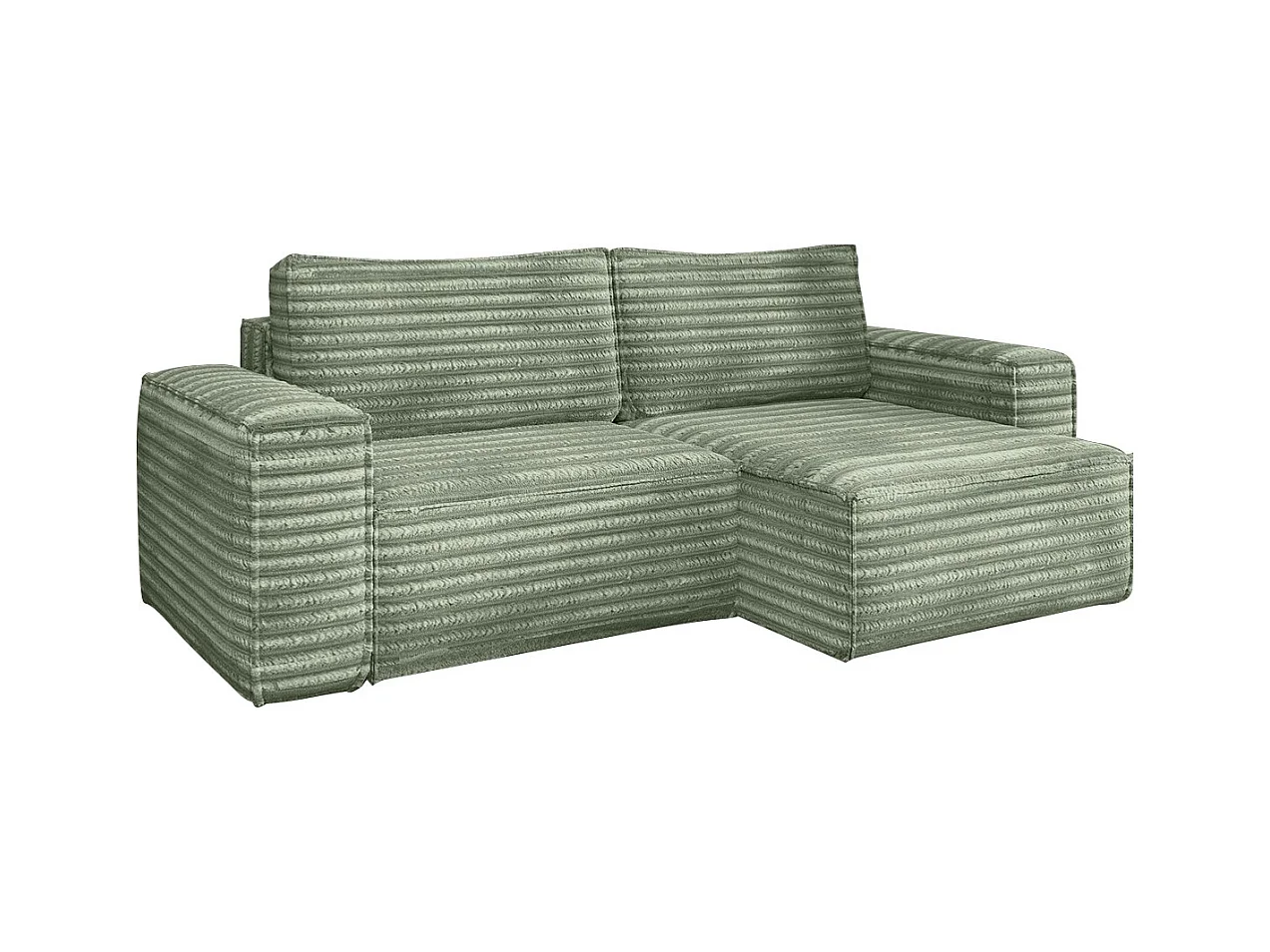 L-förmiges Bohoo-Ecksofa mit Schlaffunktion, Stoff Velo, Olive, Rechts