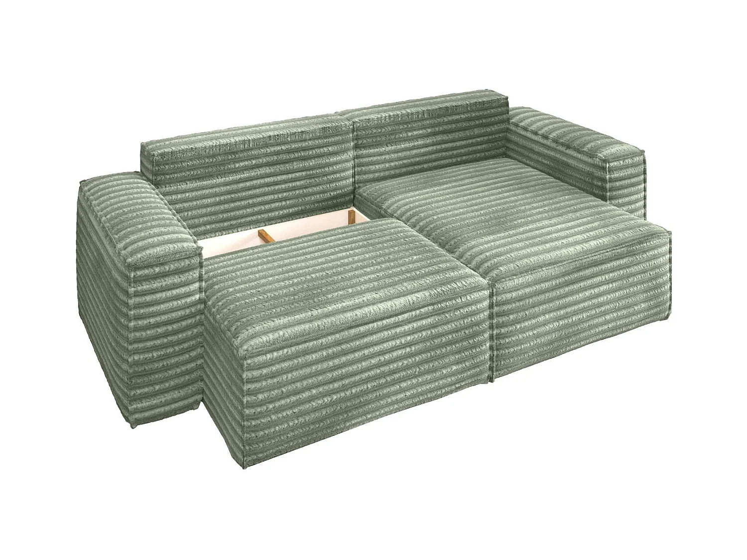 L-förmiges Bohoo-Ecksofa mit Schlaffunktion, Stoff Velo, Olive, Rechts