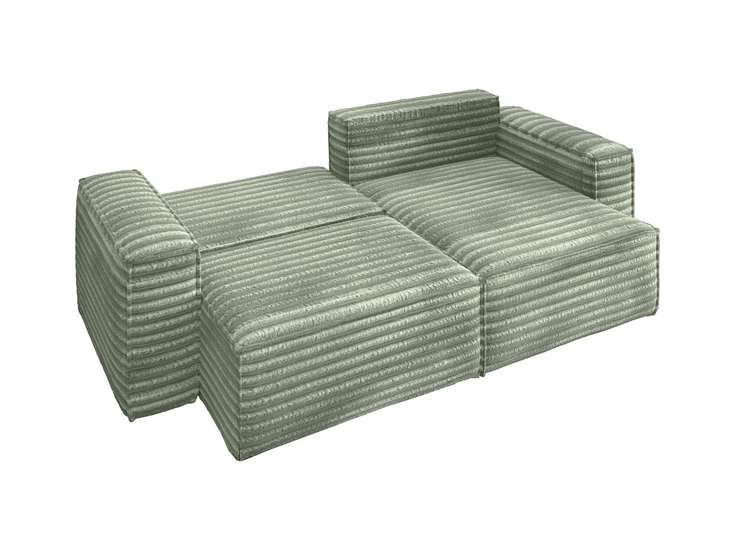 L-förmiges Bohoo-Ecksofa mit Schlaffunktion, Stoff Velo, Olive, Rechts