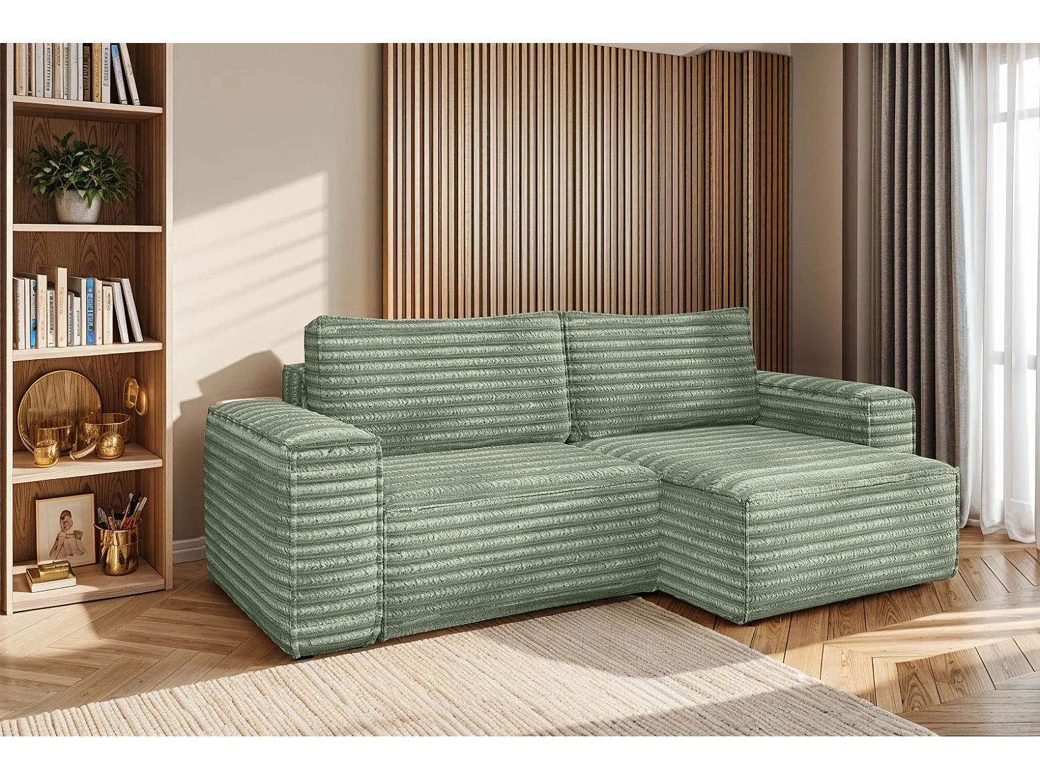 Bohoo L-vormige hoekbank met slaapbank, Velo stof, olijfgroen, rechts