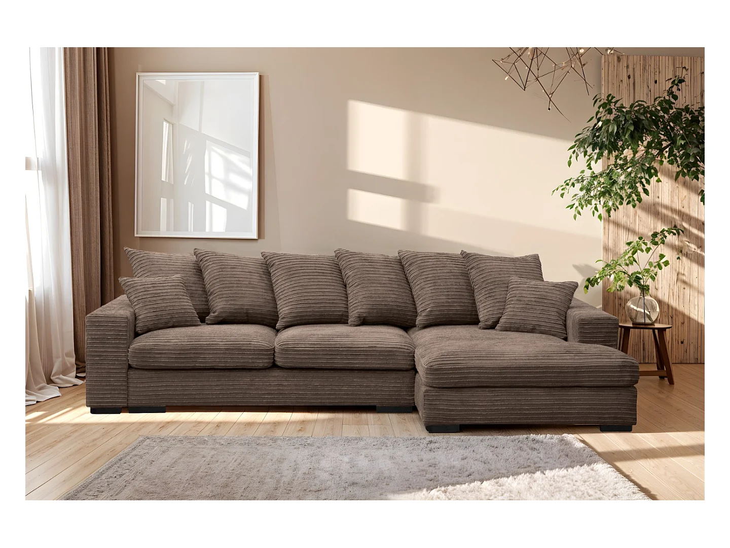 Ecksofa mit schlaffunktion und bettkasten, Sofa L-form, Couch L-form Gabon stoff Zoom Braun Rechts