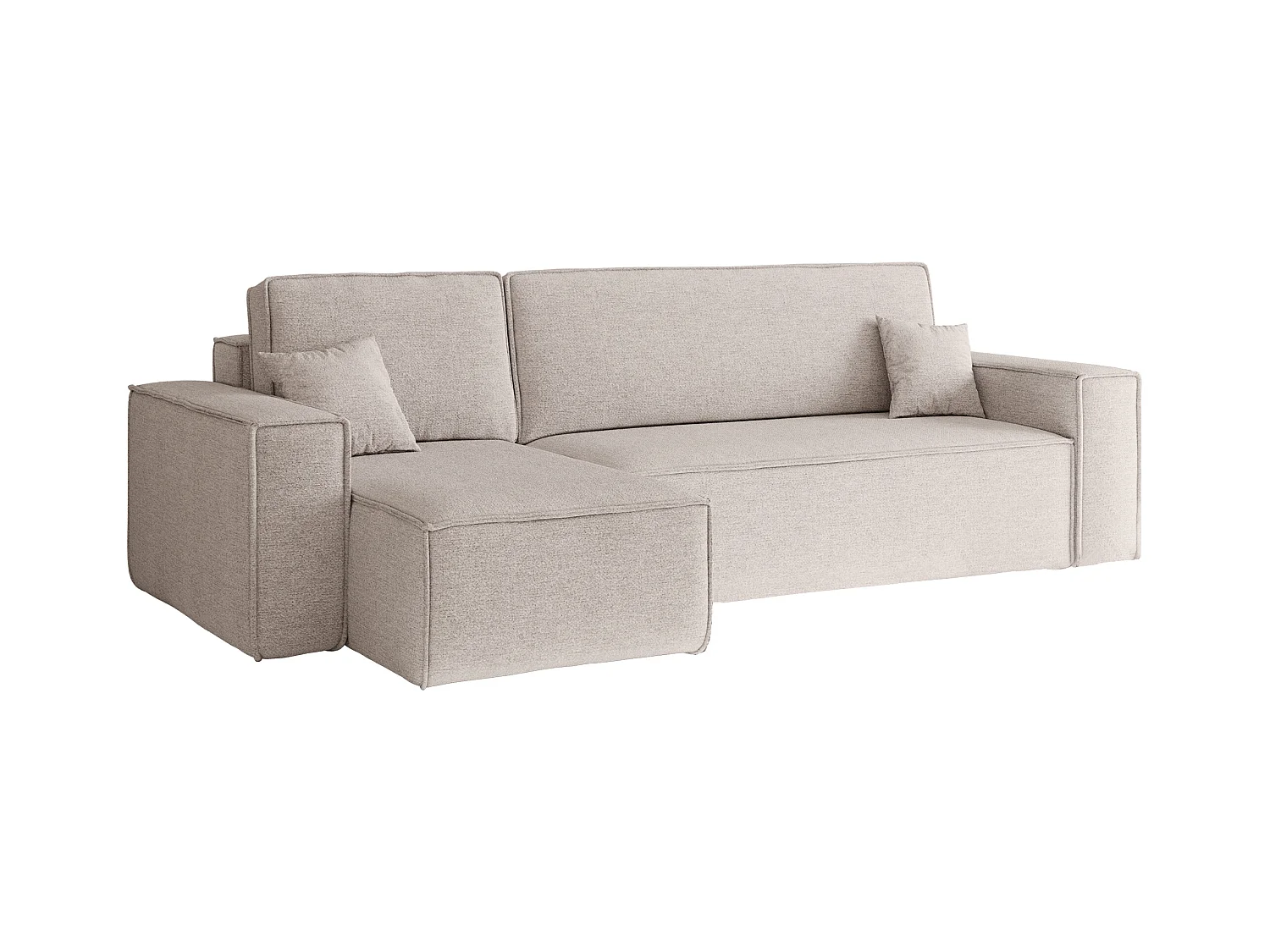 Canapé d'angle Best en L avec fonction couchage et coffre de lit, tissu Neve, beige, gauche