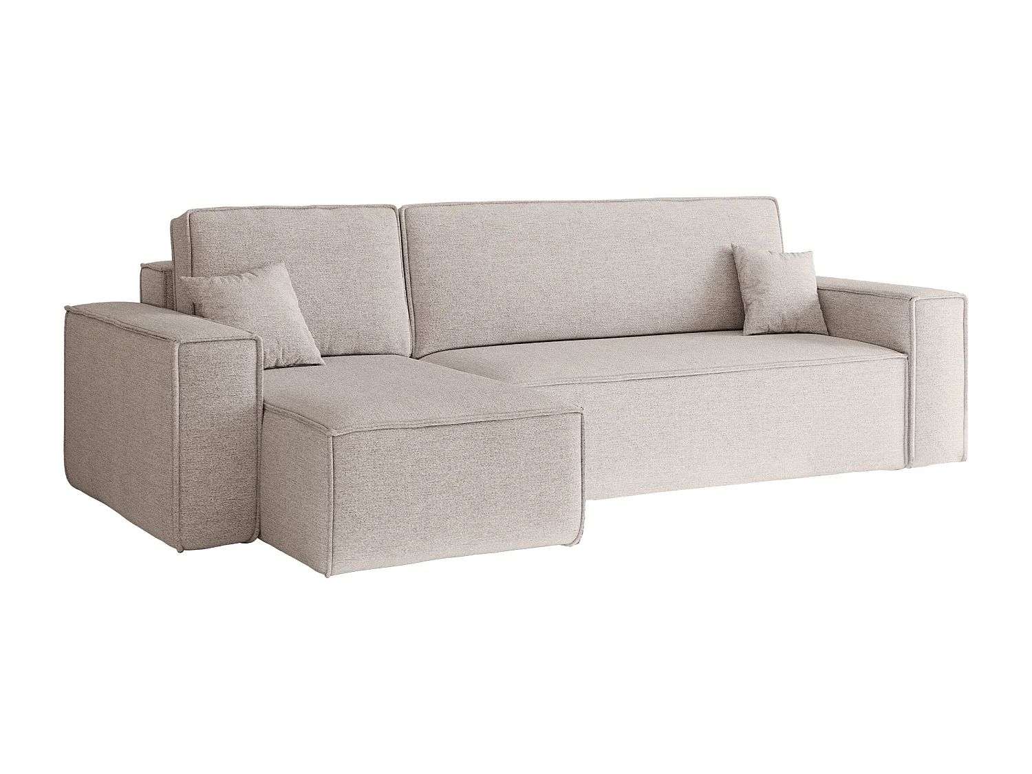 Canapé d'angle Best en L avec fonction couchage et coffre de lit, tissu Neve, beige, gauche