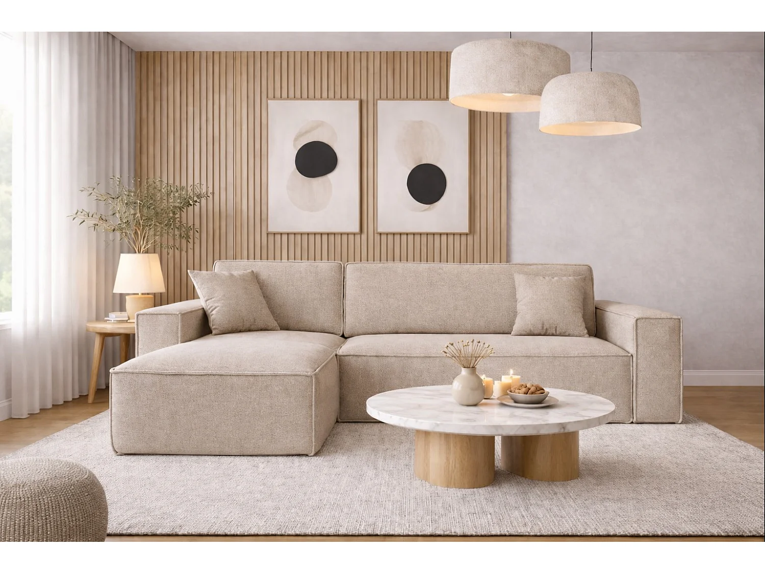 Narożnik BEST L z funkcją spania i pojemnikiem, tkanina Neve, Beżowy, Lewy