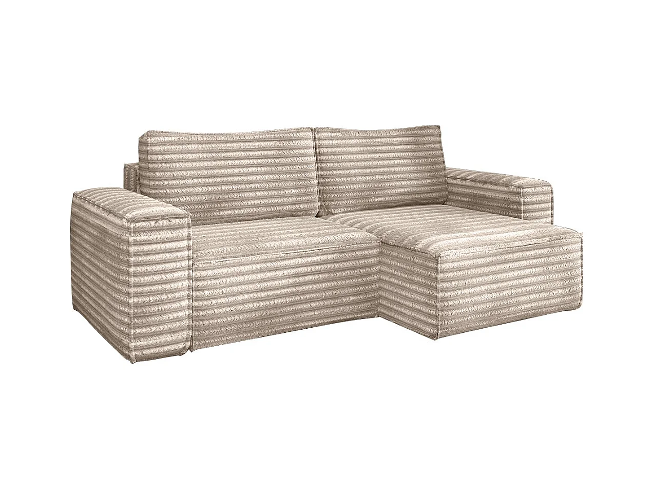 L-förmiges Bohoo-Ecksofa mit Schlaffunktion, Stoff Velo, Beige, Rechts